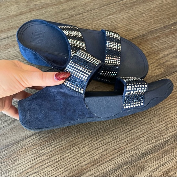 Fitflop 2 strap blue rhinestone wedge sandals - Picture 3 of 6